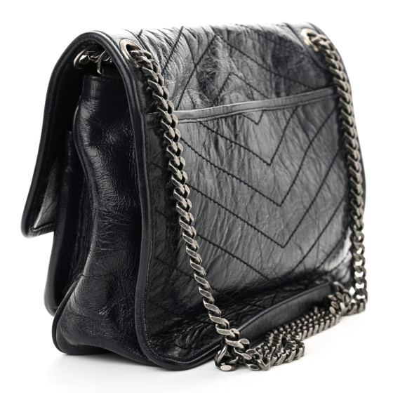 Crinkled Calfskin Matelasse Monogram Medium Niki Chain Satchel Deep Marine - Image 3