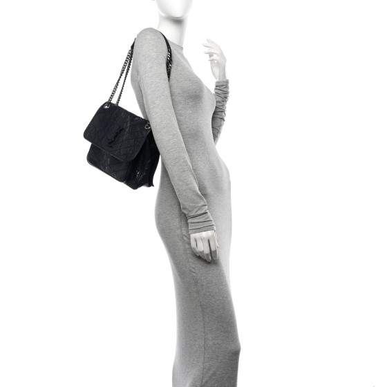 Crinkled Calfskin Matelasse Monogram Medium Niki Chain Satchel Deep Marine - Image 2