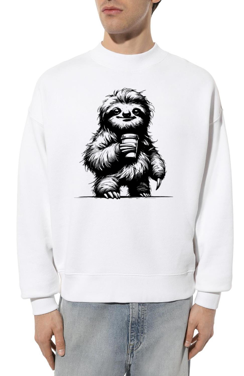 Cute Coffee Sloth Pencil Drawing - Unisex Sweatshirt