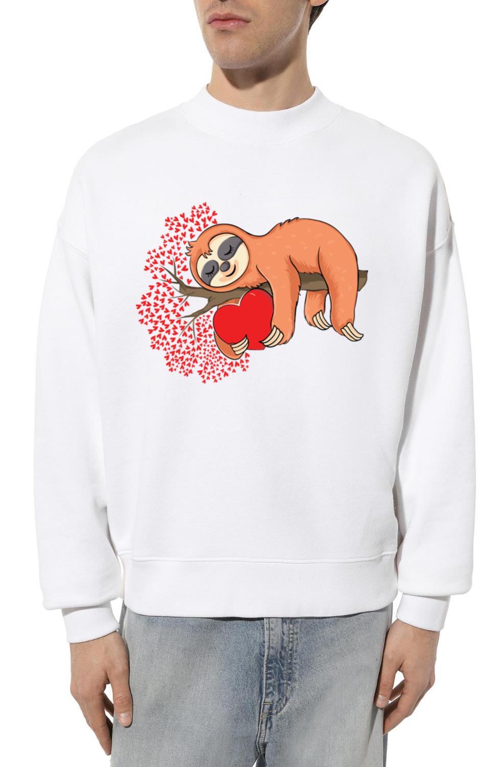 Cute Lazy Sloth Holding Heart Love Art Valentine - Unisex Sweatshirt