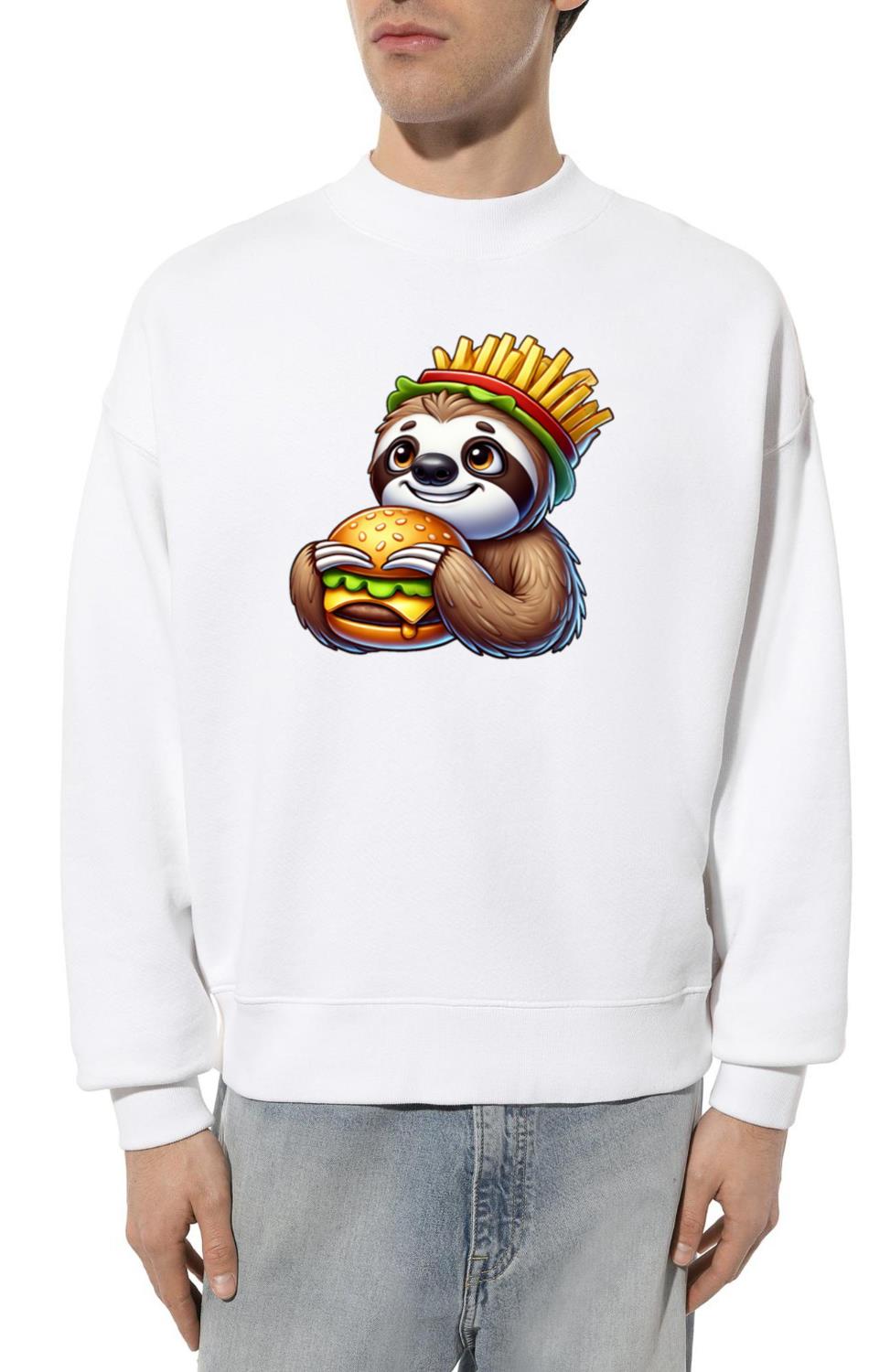 Cute Sloth Burger Cartoon Fast Food - Unisex Sweatshirt