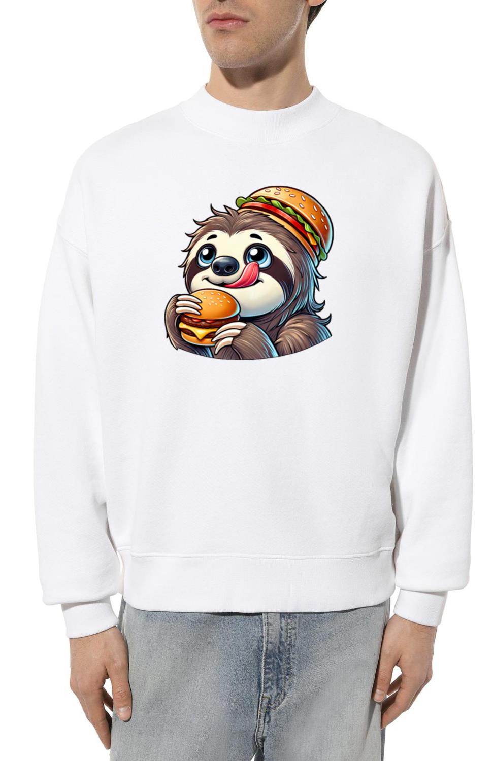Cute Sloth Burger Cartoon Fast Food_1 - Unisex Sweatshirt