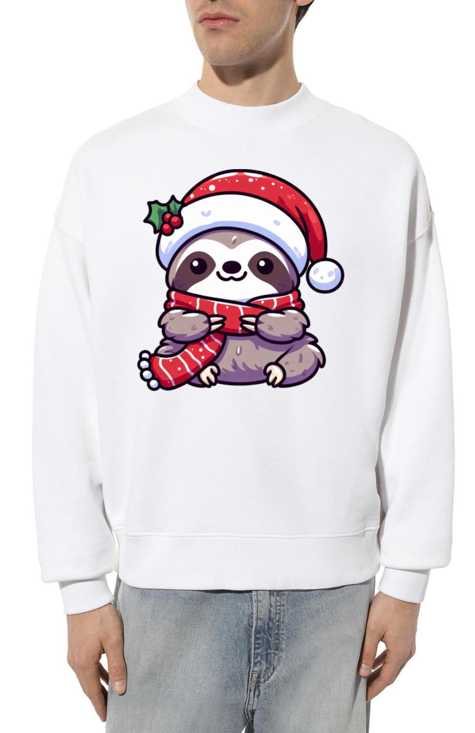 Cute Sloth Chibi Christmas Pug Cartoon - Unisex Sweatshirt