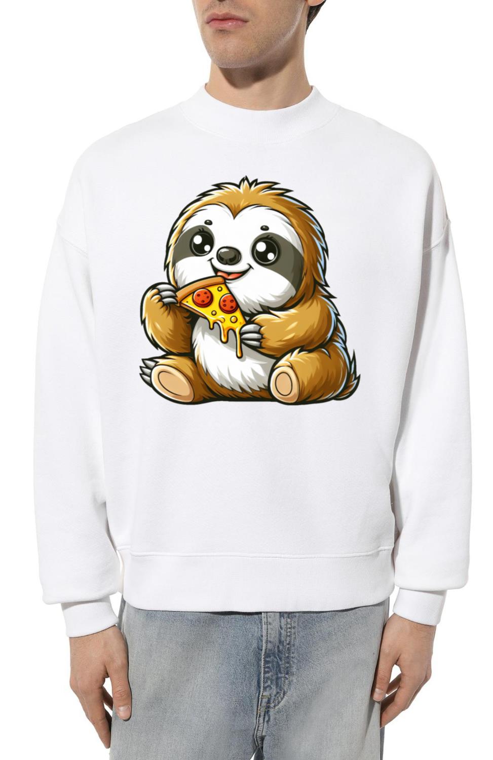 Cute Sloth Enjoying Pizza Cartoon - Unisex Sweatshirt