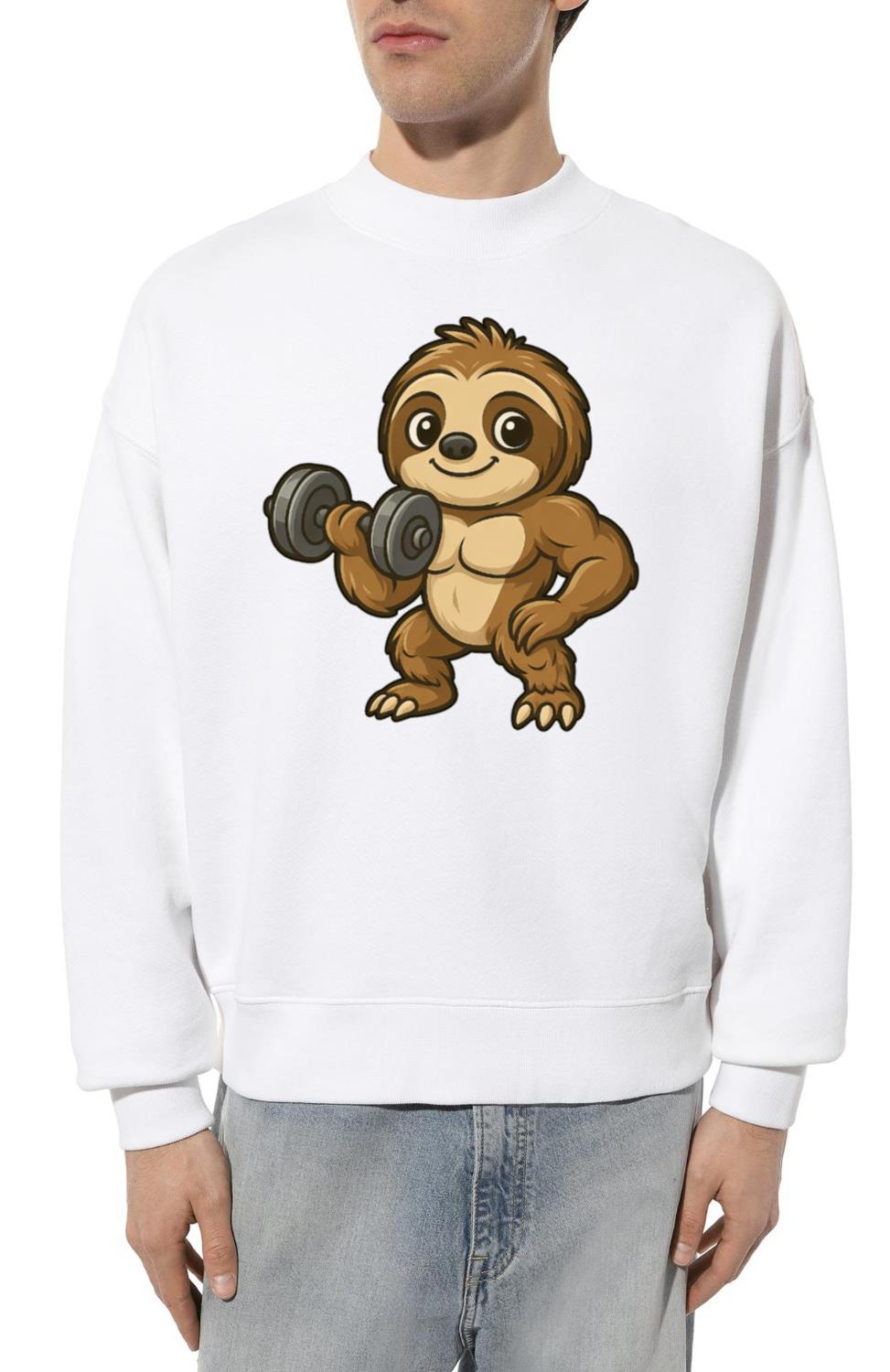 Cute Sloth Fitness Dumbbell Workout Cartoon - Unisex Sweatshirt