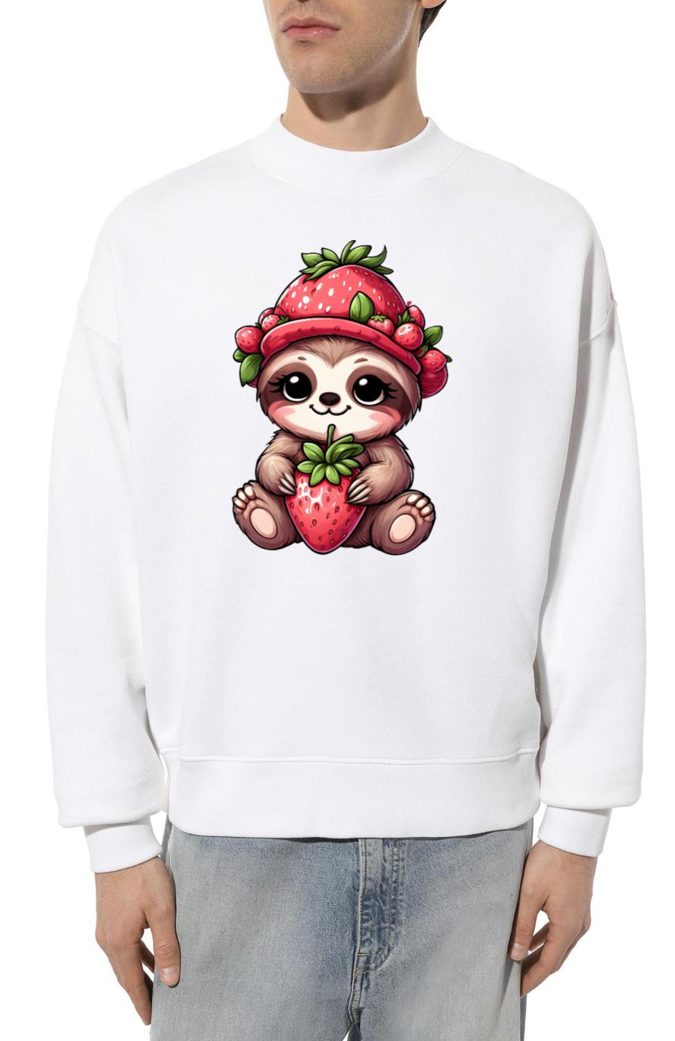 Cute sloth strawberry cartoon fruity funny - Unisex Sweatshirt