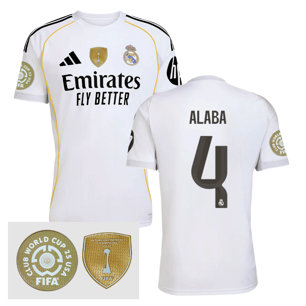 David Alaba 4 Real Madrid 2025/26 FIFA Club World Cup 25 USA Patch Home Men Jersey - White