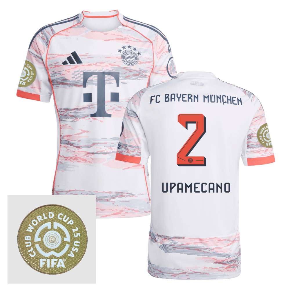 Dayot Upamecano 2 Bayern Munich 2025/26 FIFA Club World Cup 25 USA Patch Away Men Jersey - White