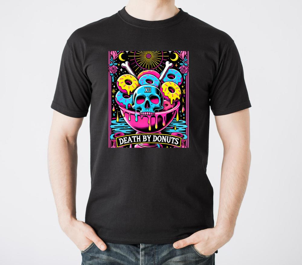Death by Donuts Tarot Card skull gothic bowl funny - Unisex Standard T-Shirt