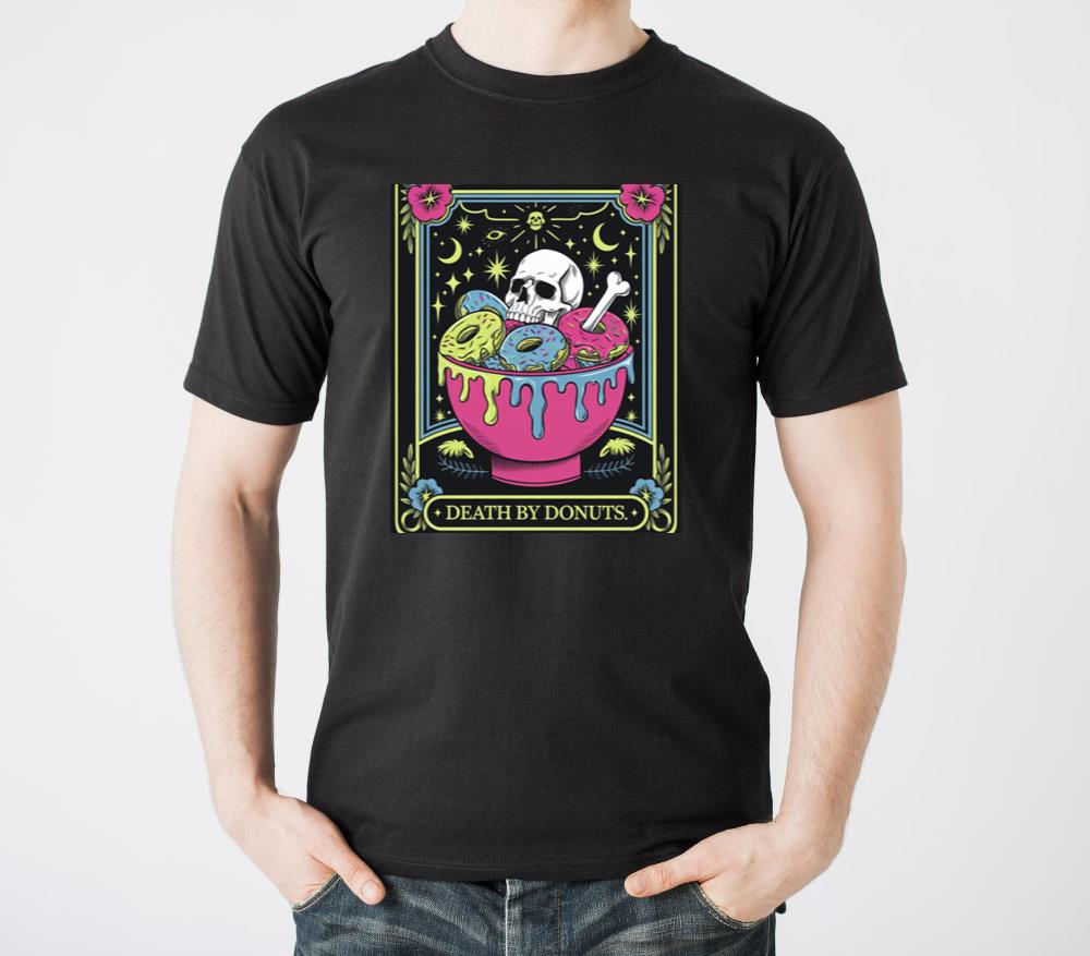 Death by Donuts Tarot Card skull gothic bowl funny1 - Unisex Standard T-Shirt
