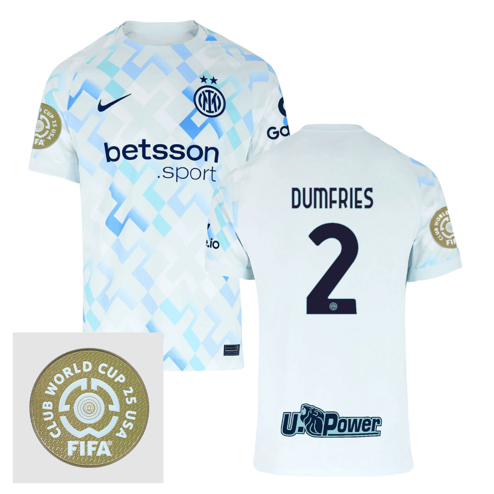 Denzel Dumfries 2 Inter Milan FIFA Club World Cup 25 USA Patch Away Men Jersey - White