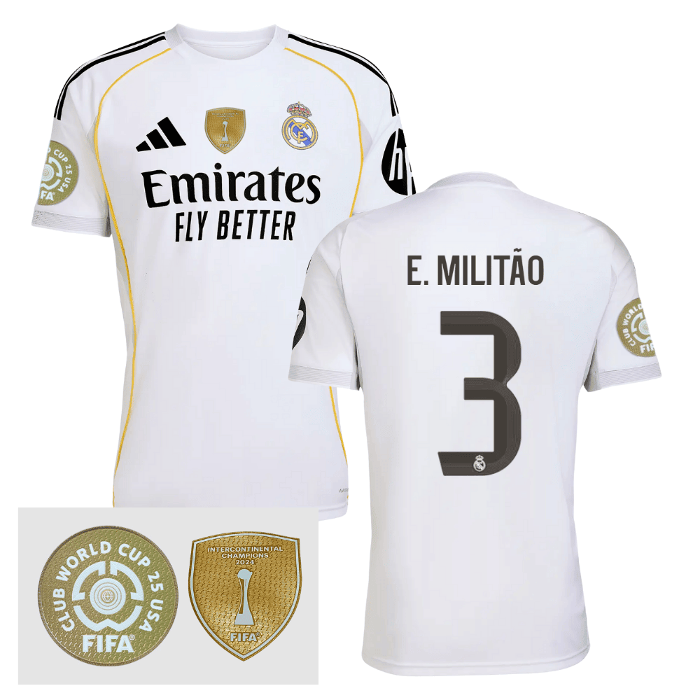 der Milito 3 Real Madrid 2025/26 FIFA Club World Cup 25 USA Patch Home Men Jersey - White