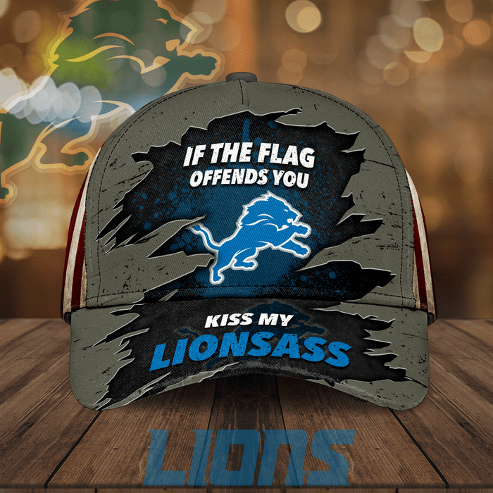 Detroit Lions USA Flag If The Flag Offends You Kiss My Lionsass Baseball Cap CNI2110