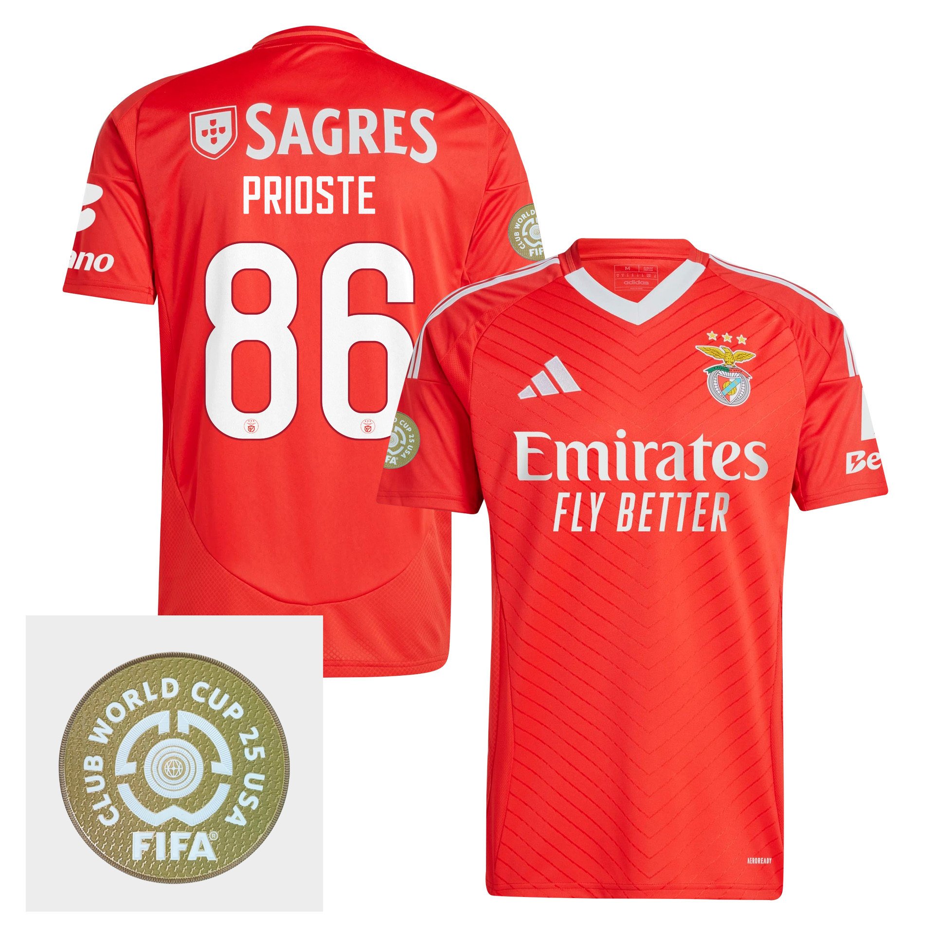 Diogo Prioste 86 S.L. Benfica 2024/25 FIFA Club World Cup 25 USA Patch Home Men Jersey - Red