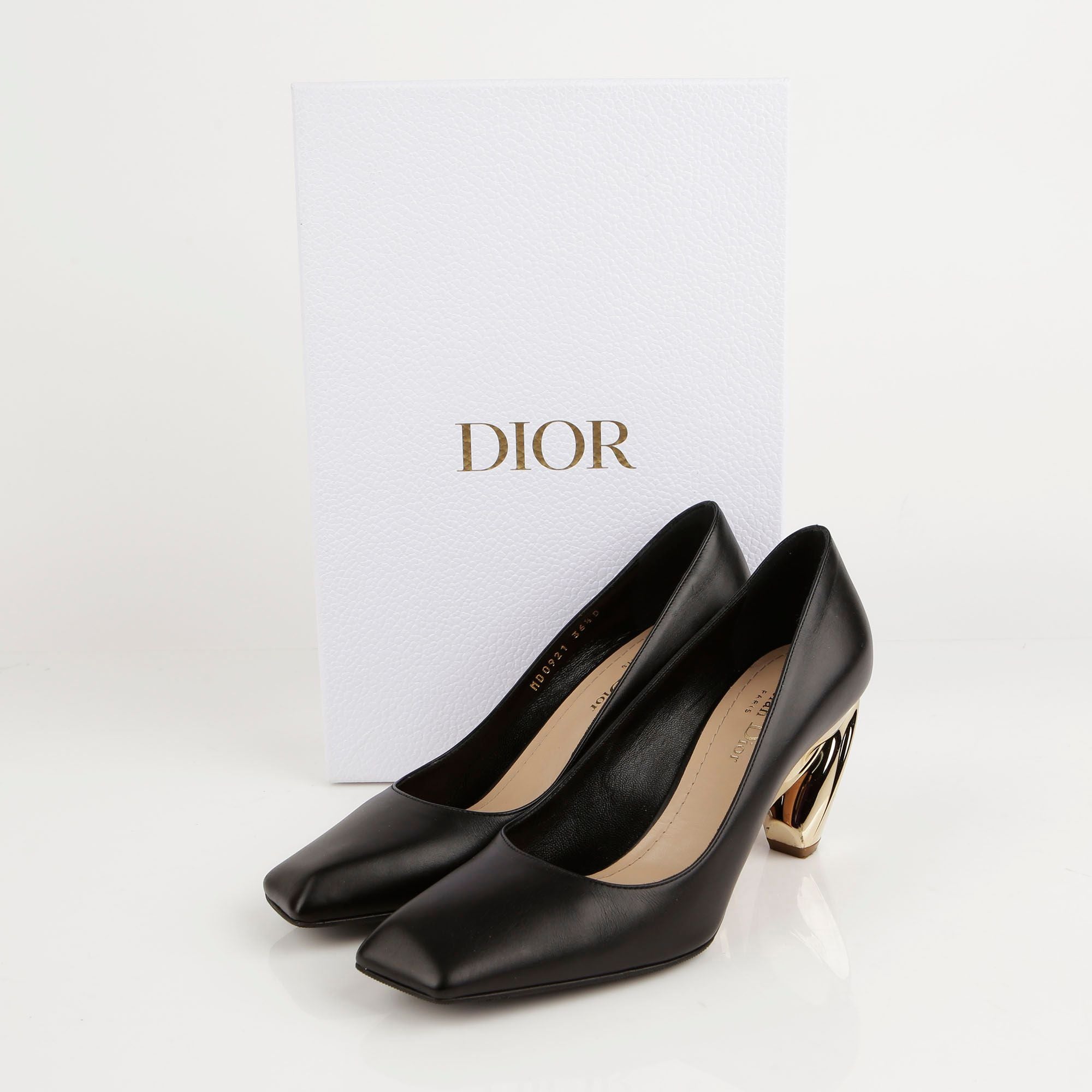 Dior Elegant Black Leather Gold Pumps KDP925VEA - 36.5