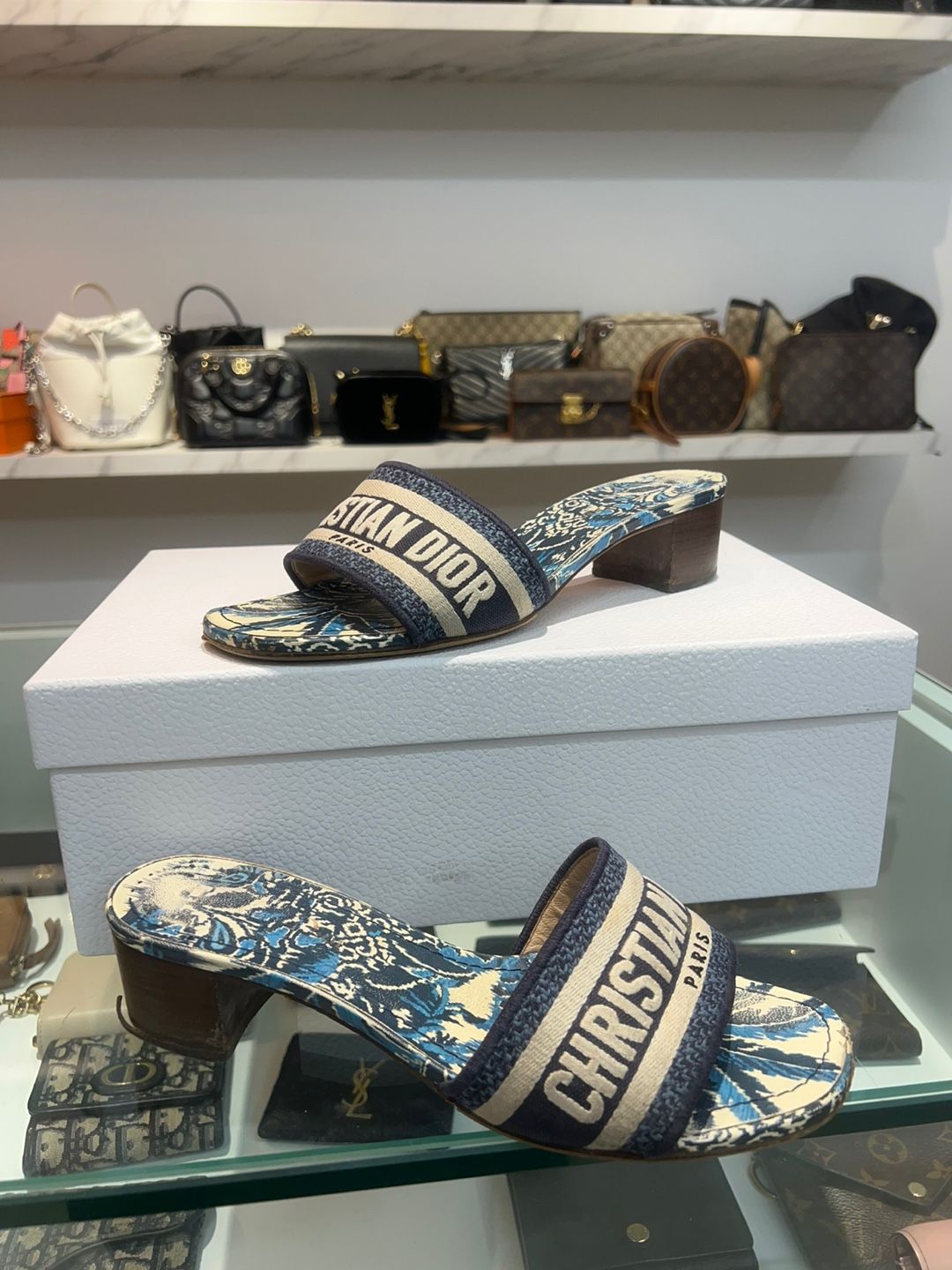 Dior Embroidered Slip-On Mule Heels (38)