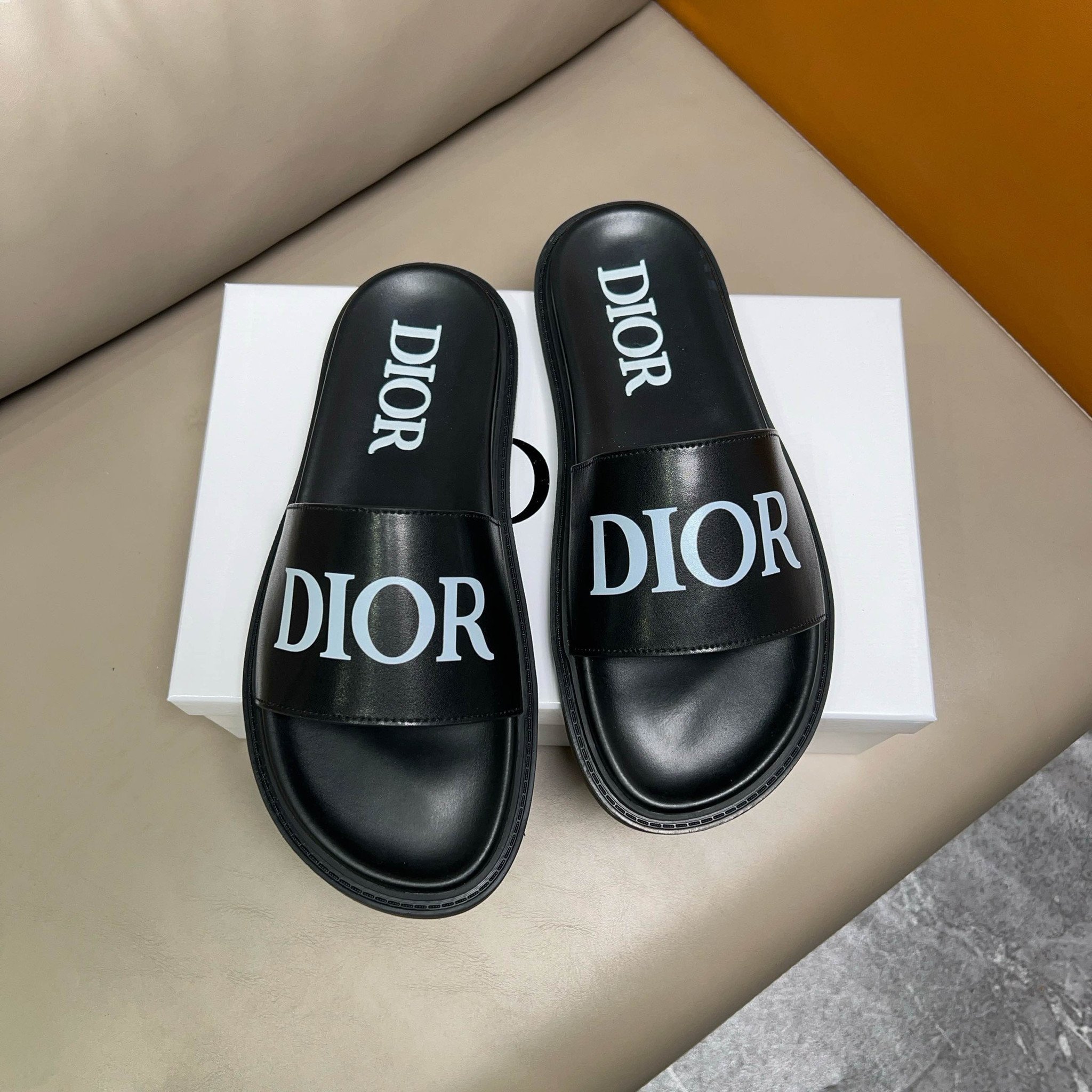 Dior Letters Printing Leather Sandals In Black