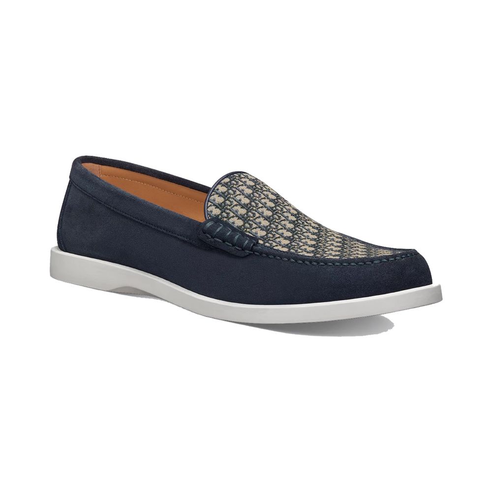 Dior Navy Blue Obleek Jacquard Loafers 25SS SKU: 3LO131ZYJ H561
