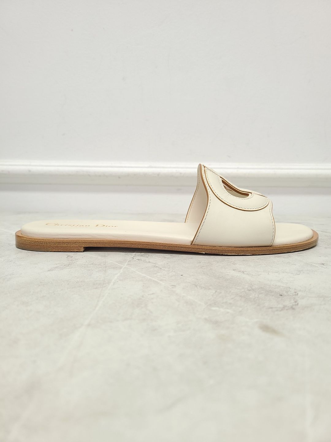 Dior White D-Club Calfskin Mule Slippers - SKU 39