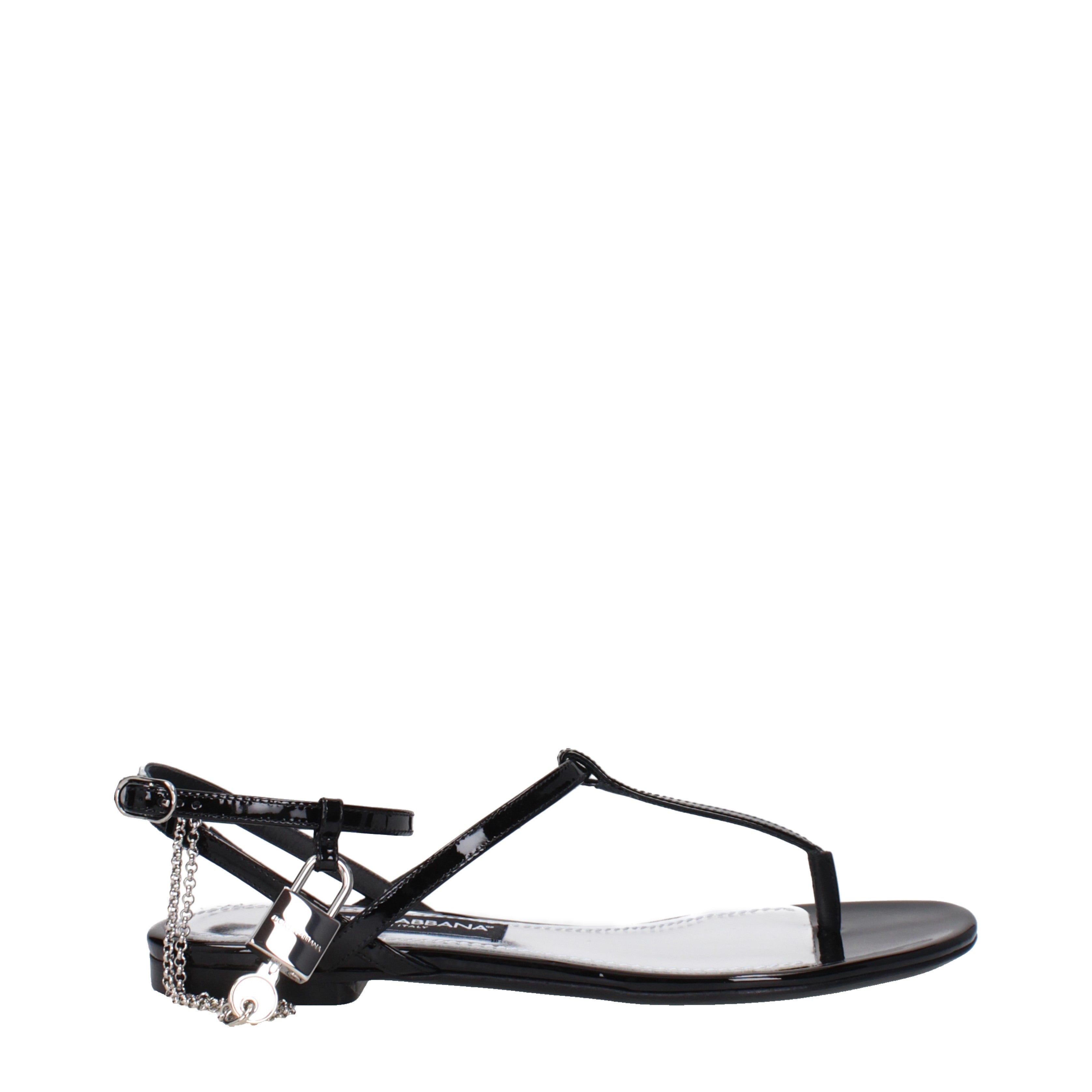 Dolce&Gabbana Flip Flops Women Patent Leather Black