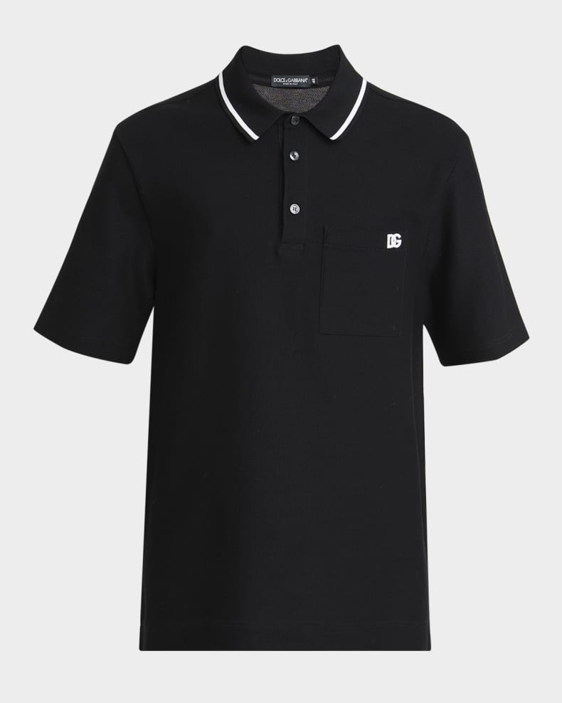 Dolce&Gabbana Men's Cotton Pique DG-Pocket Polo Shirt Charcoal