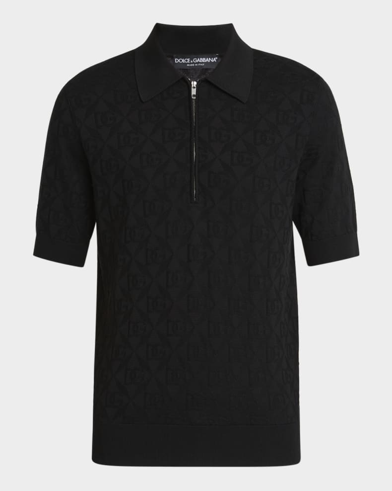 Dolce&Gabbana Men's DG Jacquard Quarter-Zip Polo Shirt Black