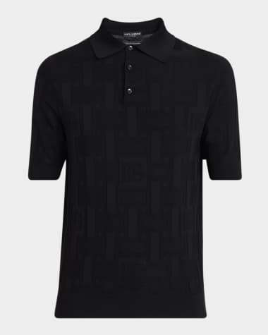 Dolce&Gabbana Men's DG Jacquard Silk Polo Shirt Black