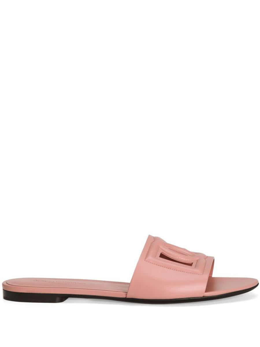 Dolce & Gabbana Dg Logo Leather Flat Slides Shoes