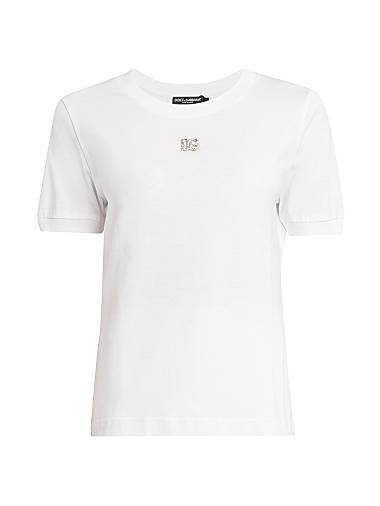 Dolce & Gabbana Embellished DG Logo T-Shirt Bianco Ottico