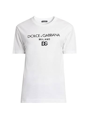 Dolce & Gabbana Logo Embroidered Cotton T-Shirt Bianco Ottico