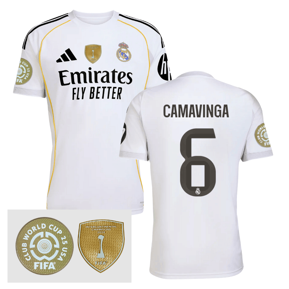 Eduardo Camavinga 6 Real Madrid 2025/26 FIFA Club World Cup 25 USA Patch Home Men Jersey - White