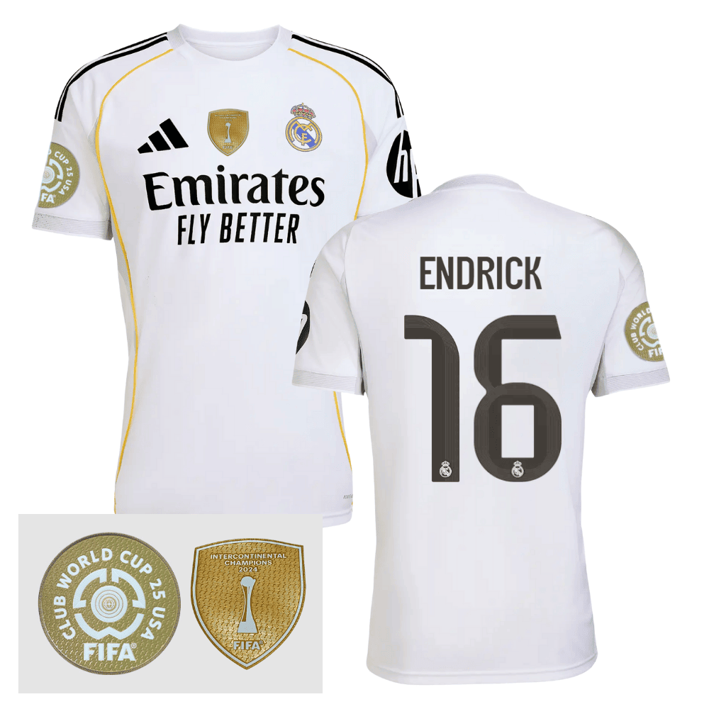 Endrick 16 Real Madrid 2025/26 FIFA Club World Cup 25 USA Patch Home Men Jersey - White