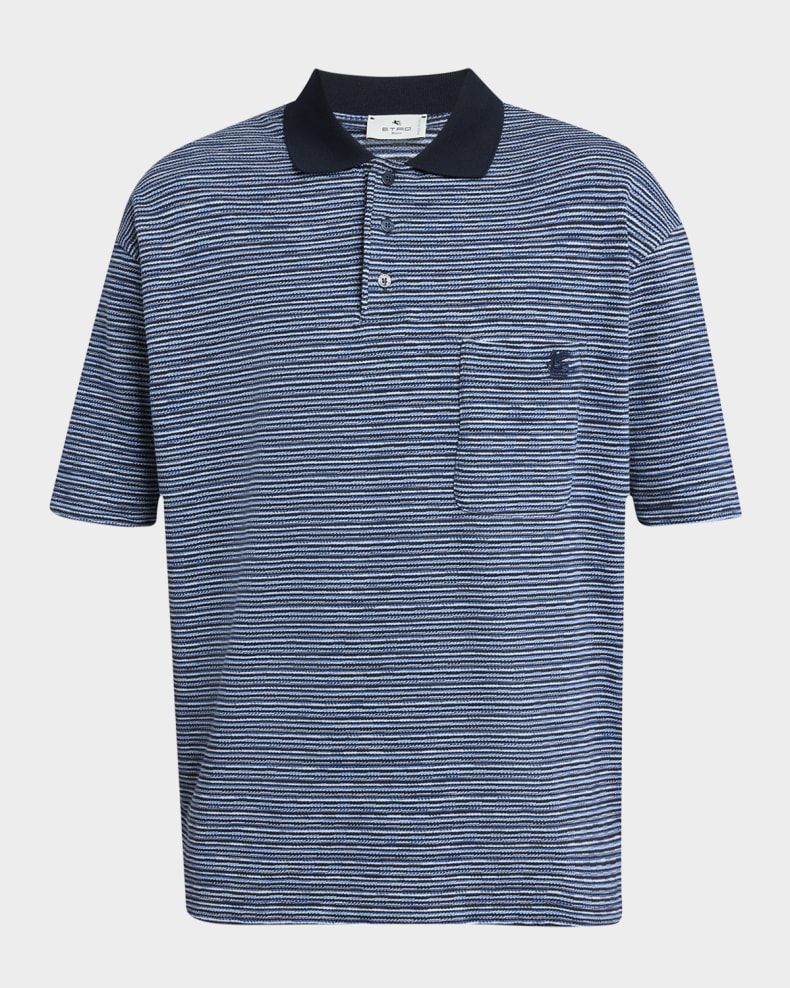 Etro Men's Contrast-Collar Jersey Polo Shirt Multicolour on pale