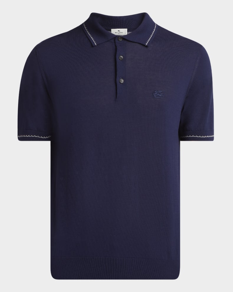 Etro Men's Cotton Knit Contrast-Stripe Polo Shirt Blu 3