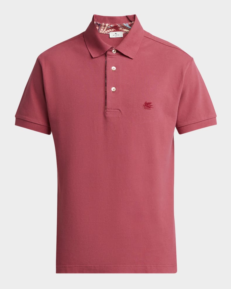 Etro Men's Cotton Logo-Embroidered Polo Shirt Dark red