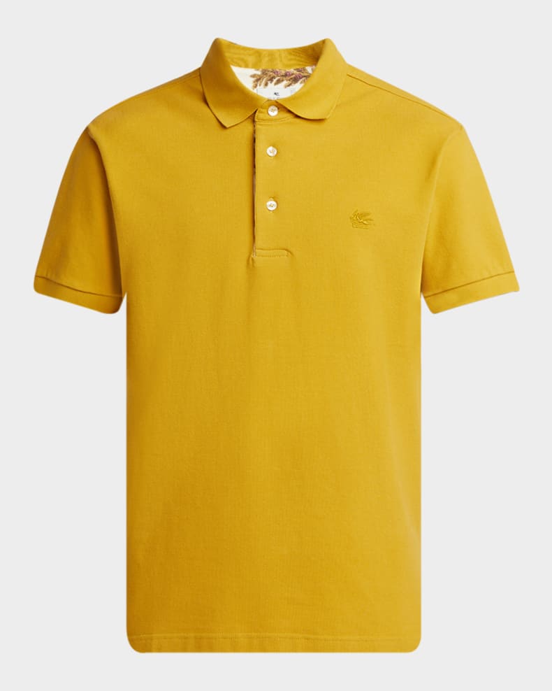 Etro Men's Cotton Logo-Embroidered Polo Shirt Ochre 2