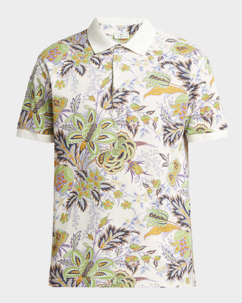 Etro Men's Floral Palm Paisley Polo Shirt Print on white base
