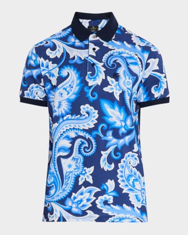 Etro Men's Paisley Polo Shirt Print on blue base 2