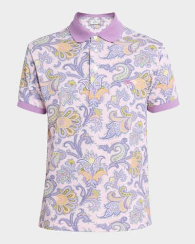 Etro Men's Paisley Polo Shirt Print on pink base