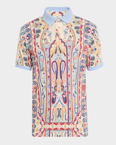 Etro Men's Patterned Polo Shirt Print on pale blue b