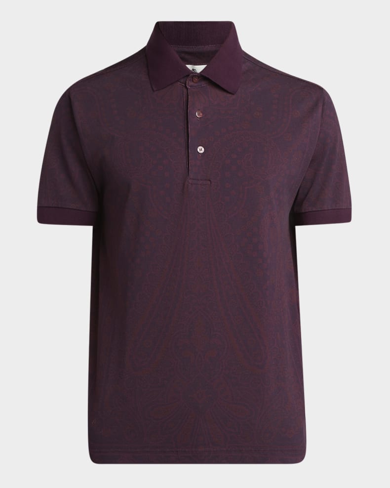 Etro Men's Subtle Paisley Polo Shirt Print on bordeaux ba