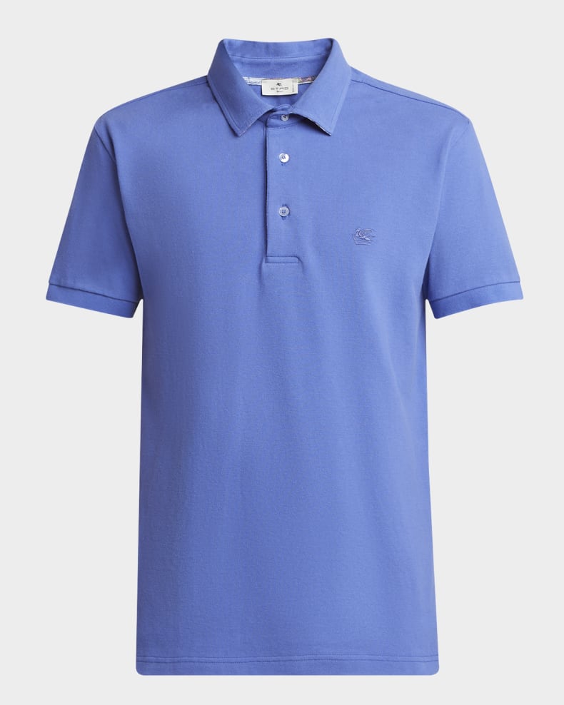 Etro Men's Tipped Pique Polo Shirt Slateblue