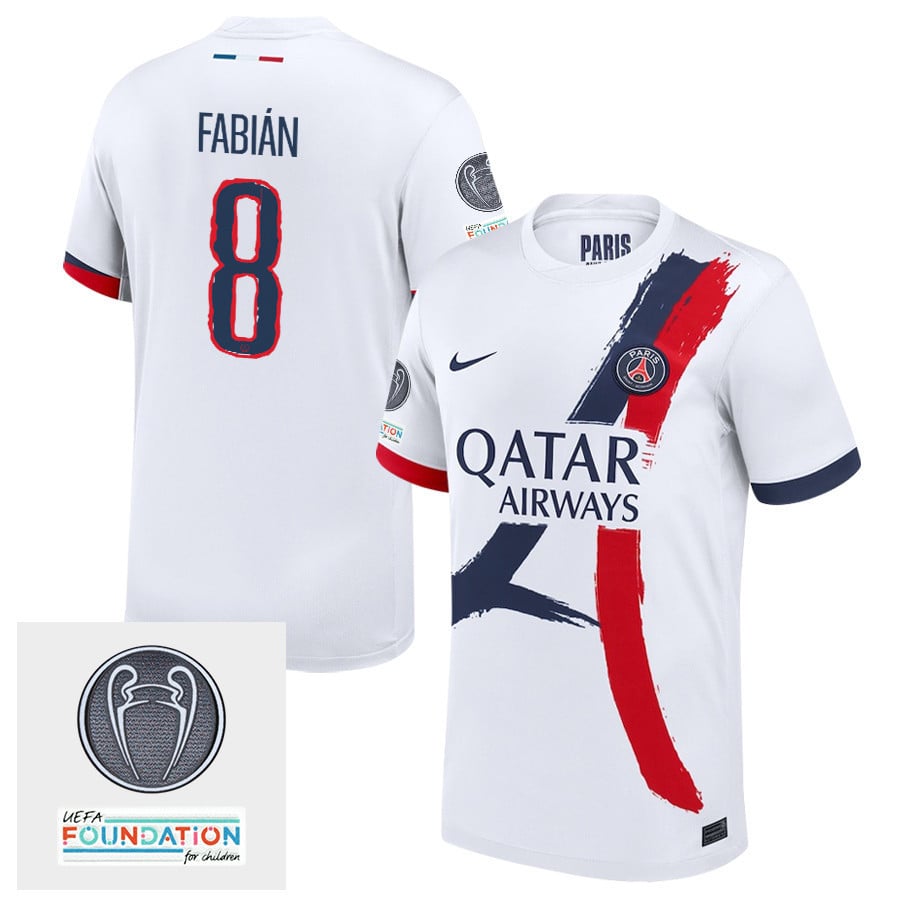 Fabin Ruiz 8 Paris Saint-Germain UEFA Champions League Titleholder 2024/25 Away Men Jersey - White