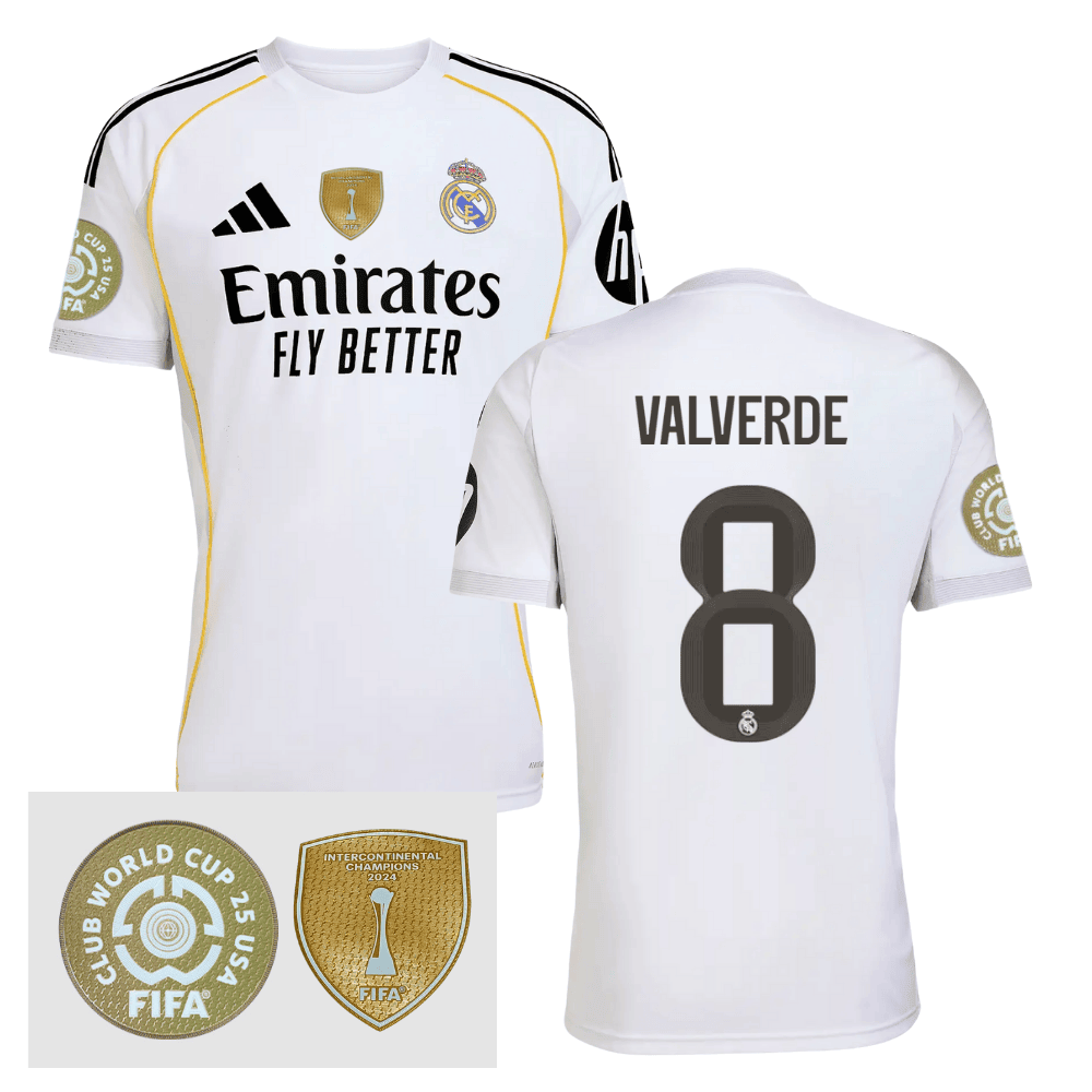 Federico Valverde 8 Real Madrid 2025/26 FIFA Club World Cup 25 USA Patch Home Men Jersey - White