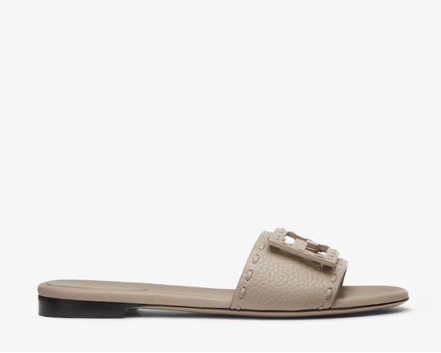 Fendi Baguette Taupe Leather Slides