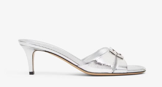 Fendi F Fold Silver Leather Mules