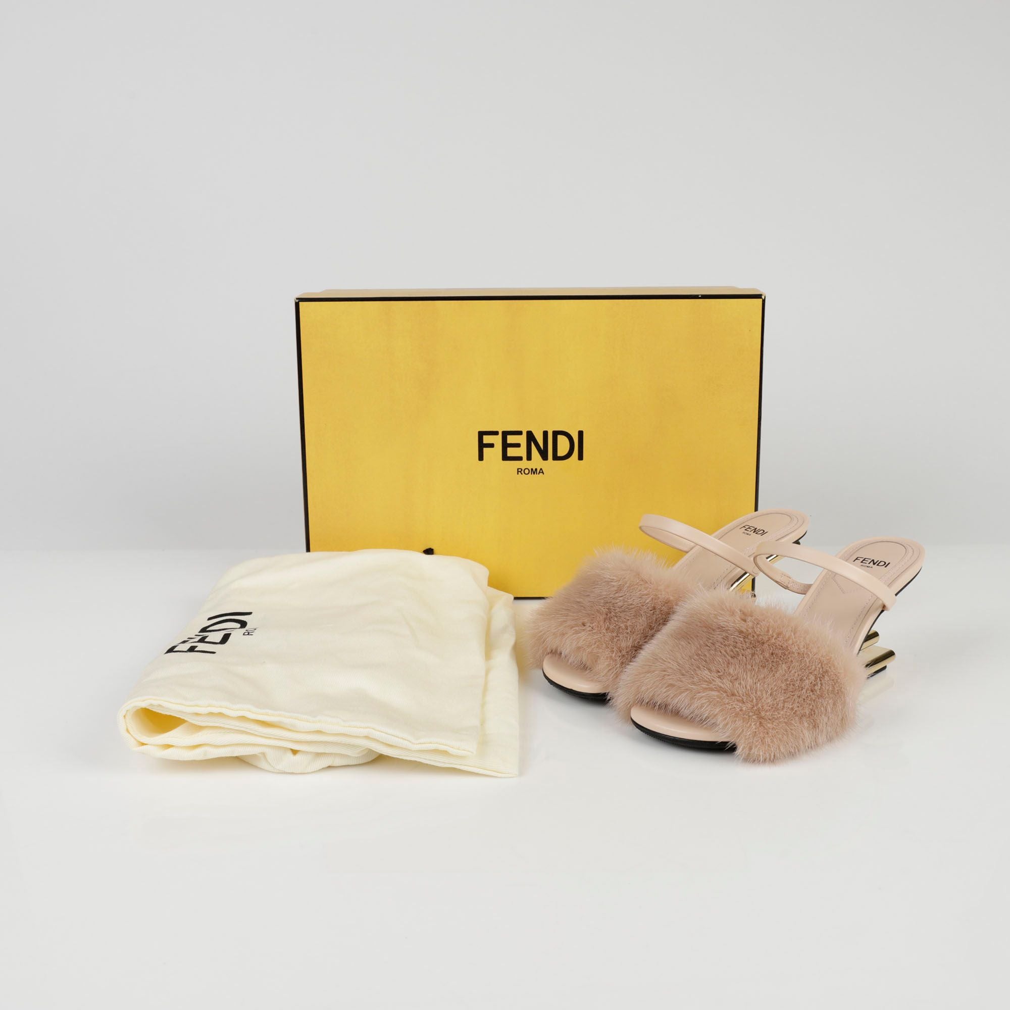 Fendi Pink Mink Fur High Heel Sandals - 35 Size 8R8212A