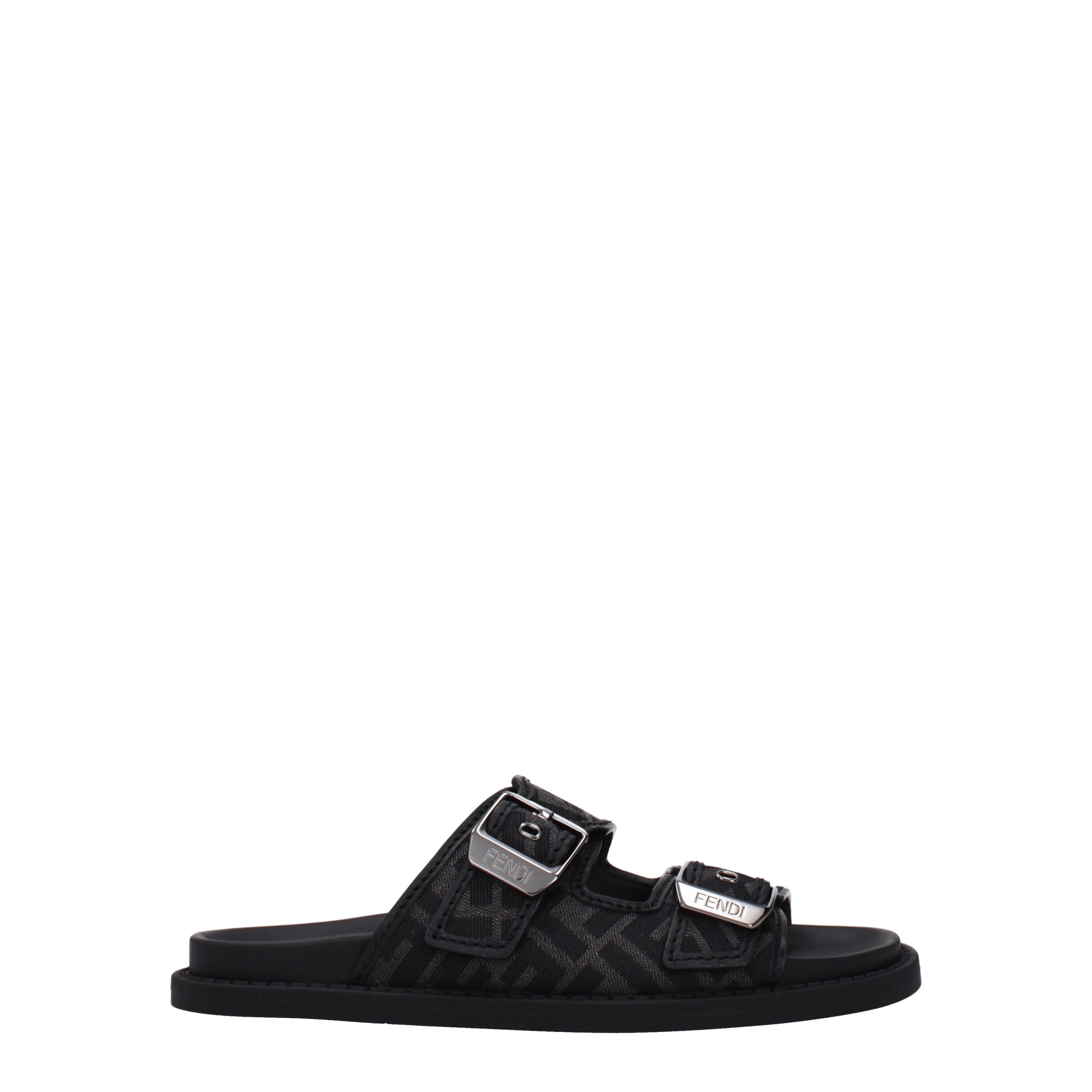 Fendi Slippers and Clogs Men Fabric Gray/Black