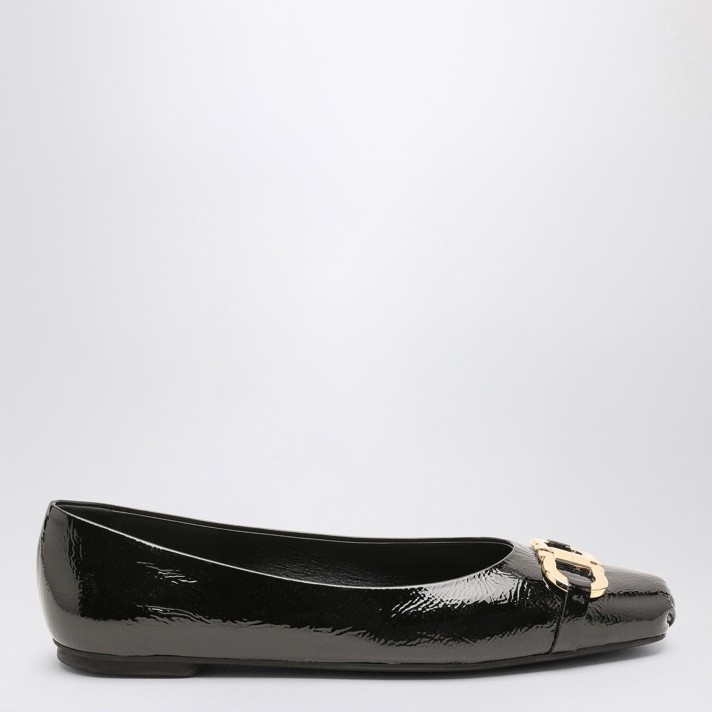 Ferragamo Black Patent Leather Gancini Ballerina