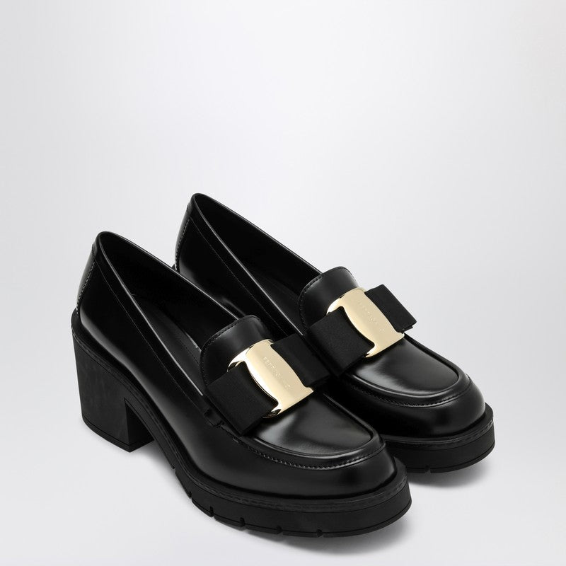Ferragamo Black Vara Bow Moccasin With Heel